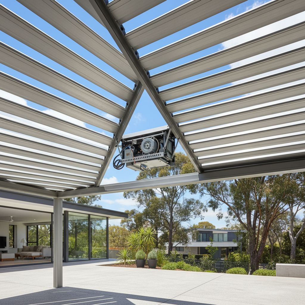 Opening louvered roof panels close-up